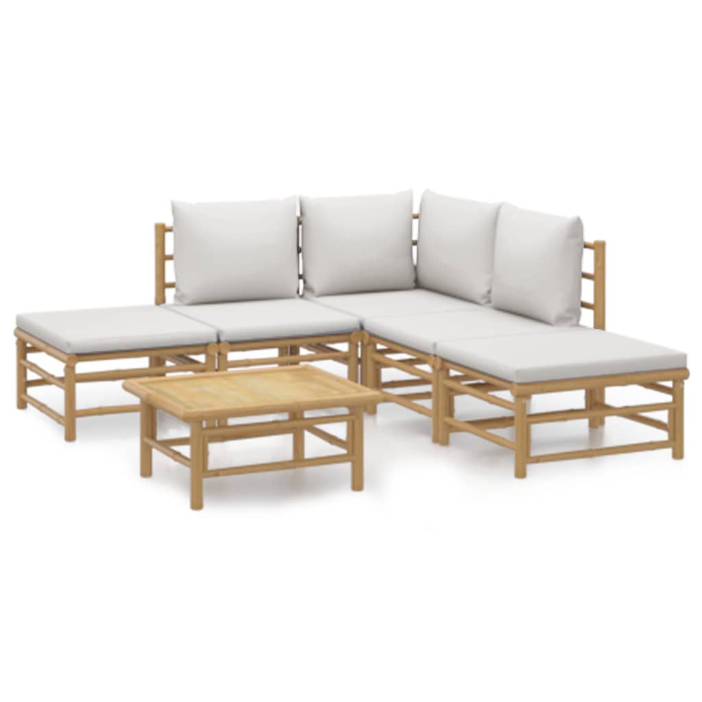 Thumbnail - vidaXL 6-tlg. Garten-Lounge-Set mit Hellgrauen Kissen Bambus