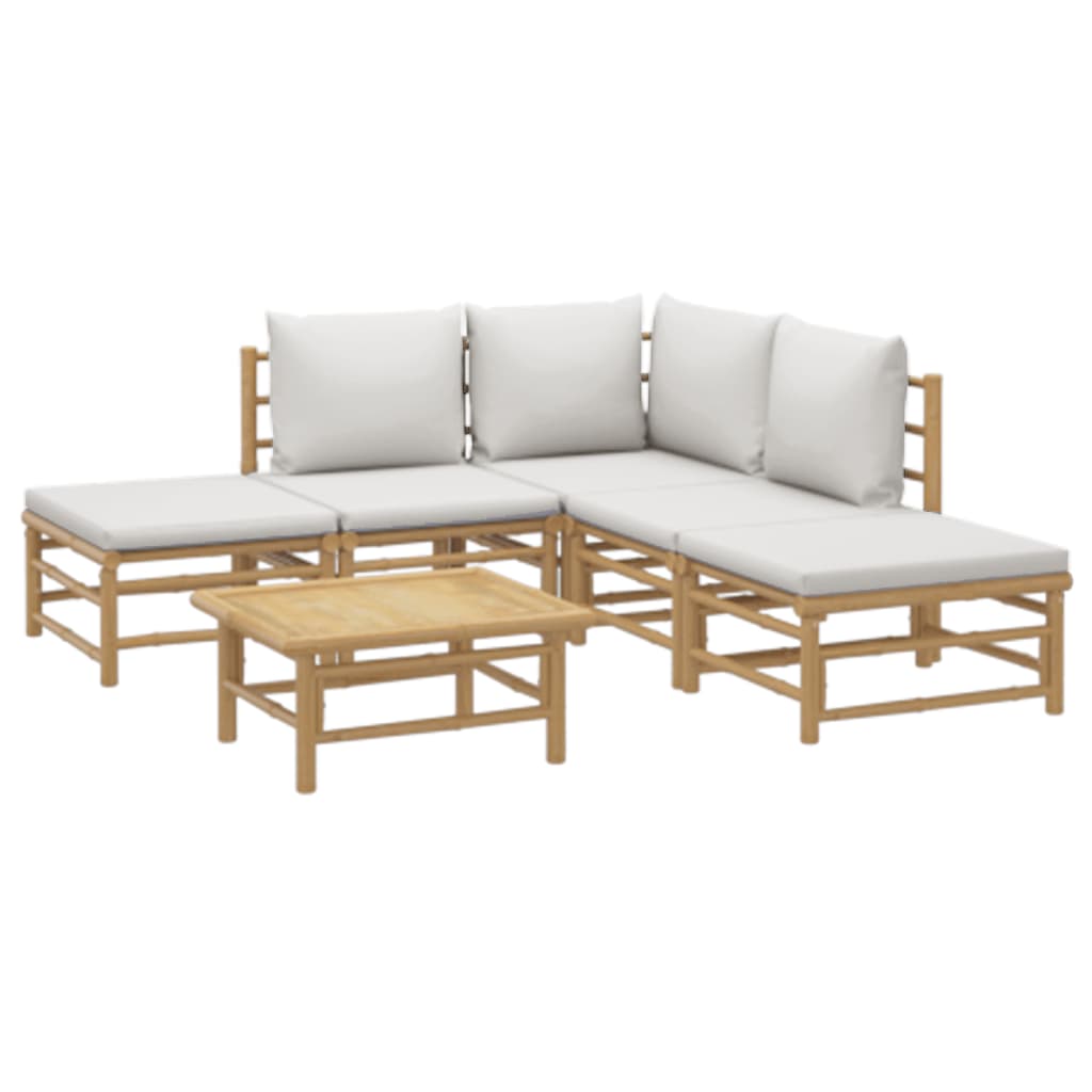 Thumbnail - vidaXL 6-tlg. Garten-Lounge-Set mit Hellgrauen Kissen Bambus