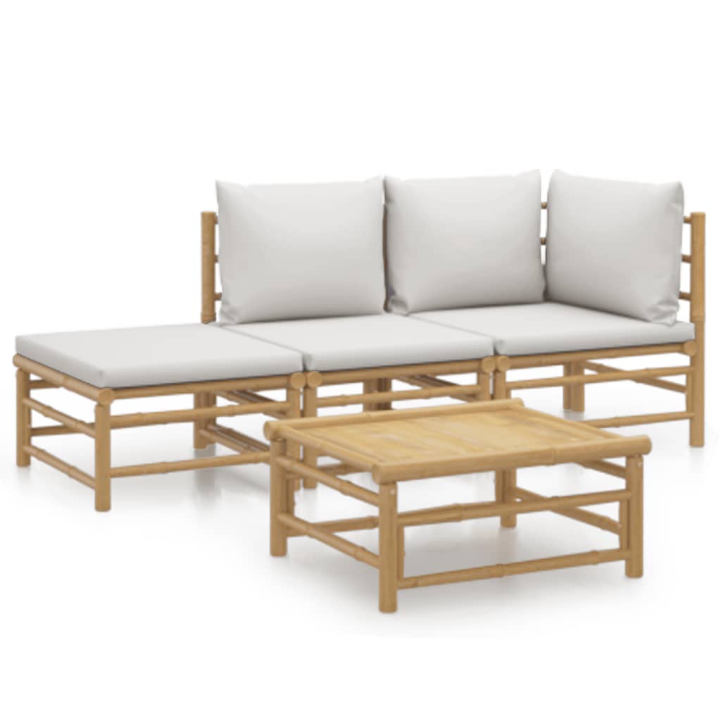 Photos - Garden Furniture VidaXL 4 Piece Patio Lounge Set with Light Gray Cushions Bamboo 