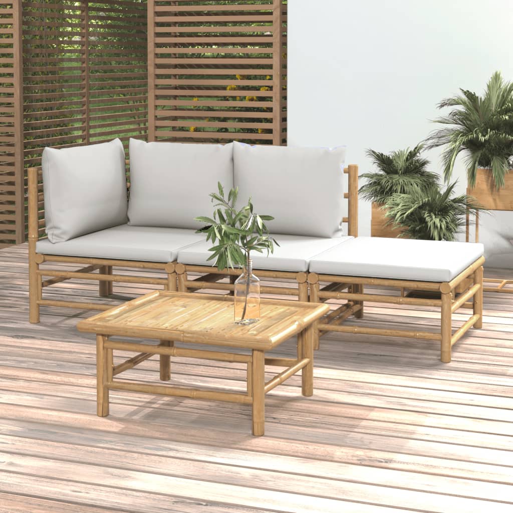 vidaXL loungesæt til haven 4 dele med lysegrå hynder bambus