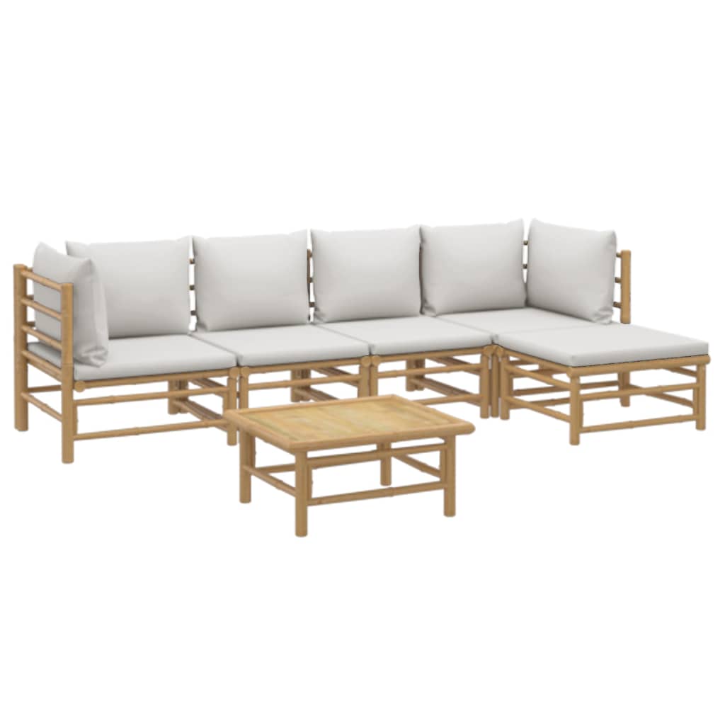vidaXL 6-delige Loungeset met kussens bamboe lichtgrijs afbeelding