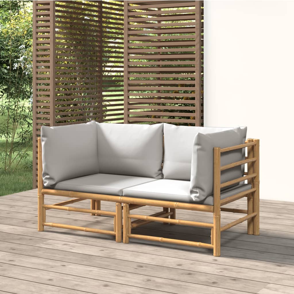 vida XL Garten-Ecksofas mit Hellgrauen Kissen 2 Stk. Bambus