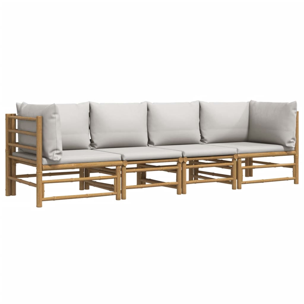 vidaXL 4-delige Loungeset met kussens bamboe lichtgrijs afbeelding