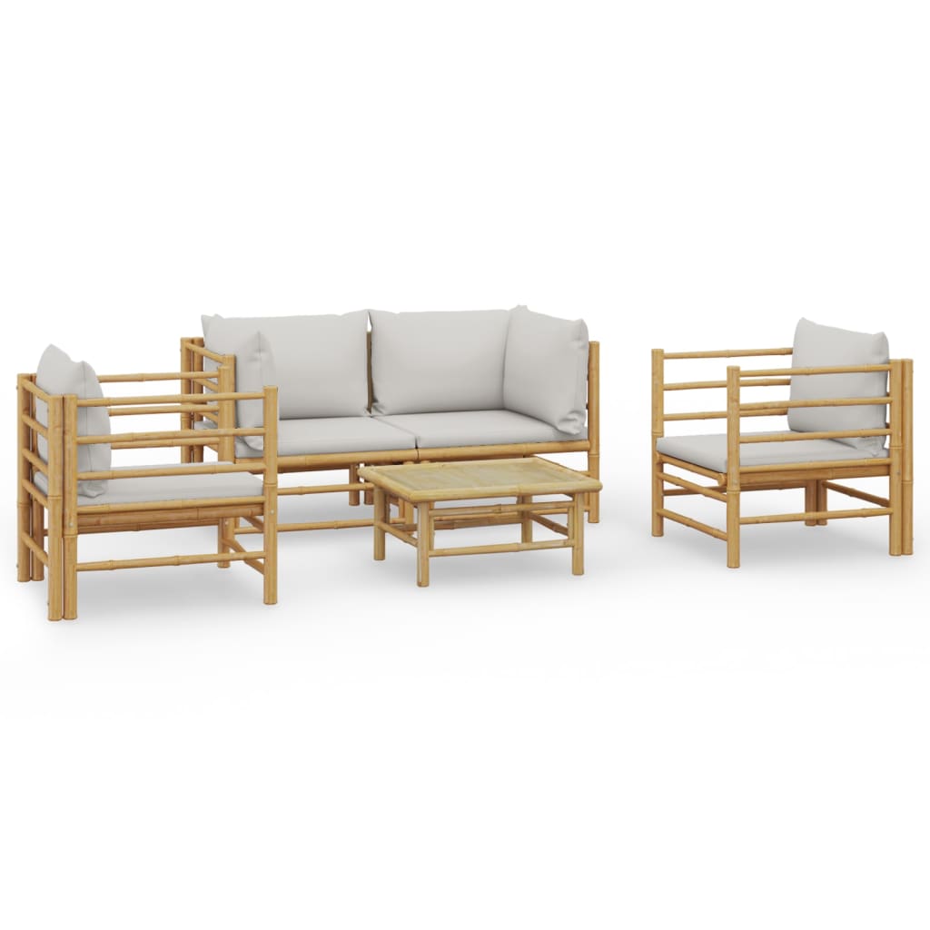 Thumbnail - vidaXL 5-tlg. Garten-Lounge-Set mit Hellgrauen Kissen Bambus