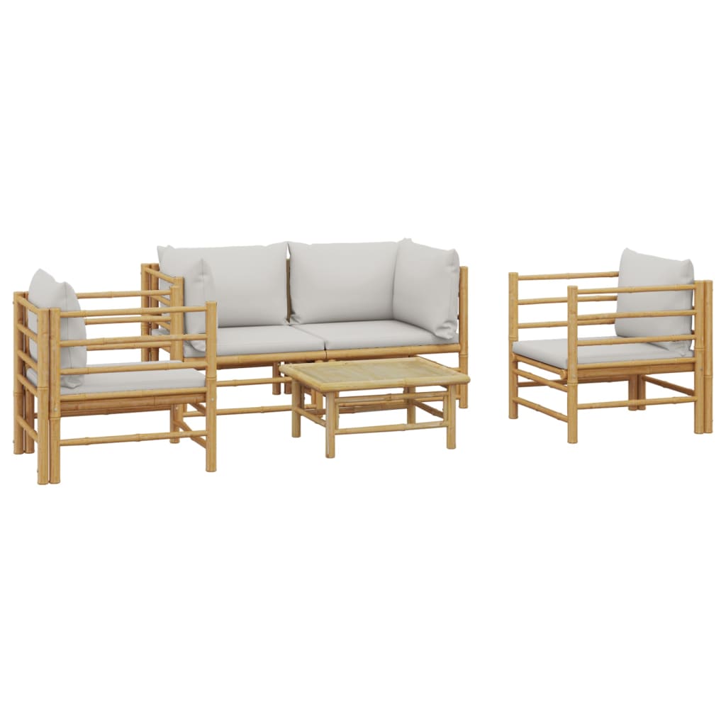 Thumbnail - vidaXL 5-tlg. Garten-Lounge-Set mit Hellgrauen Kissen Bambus