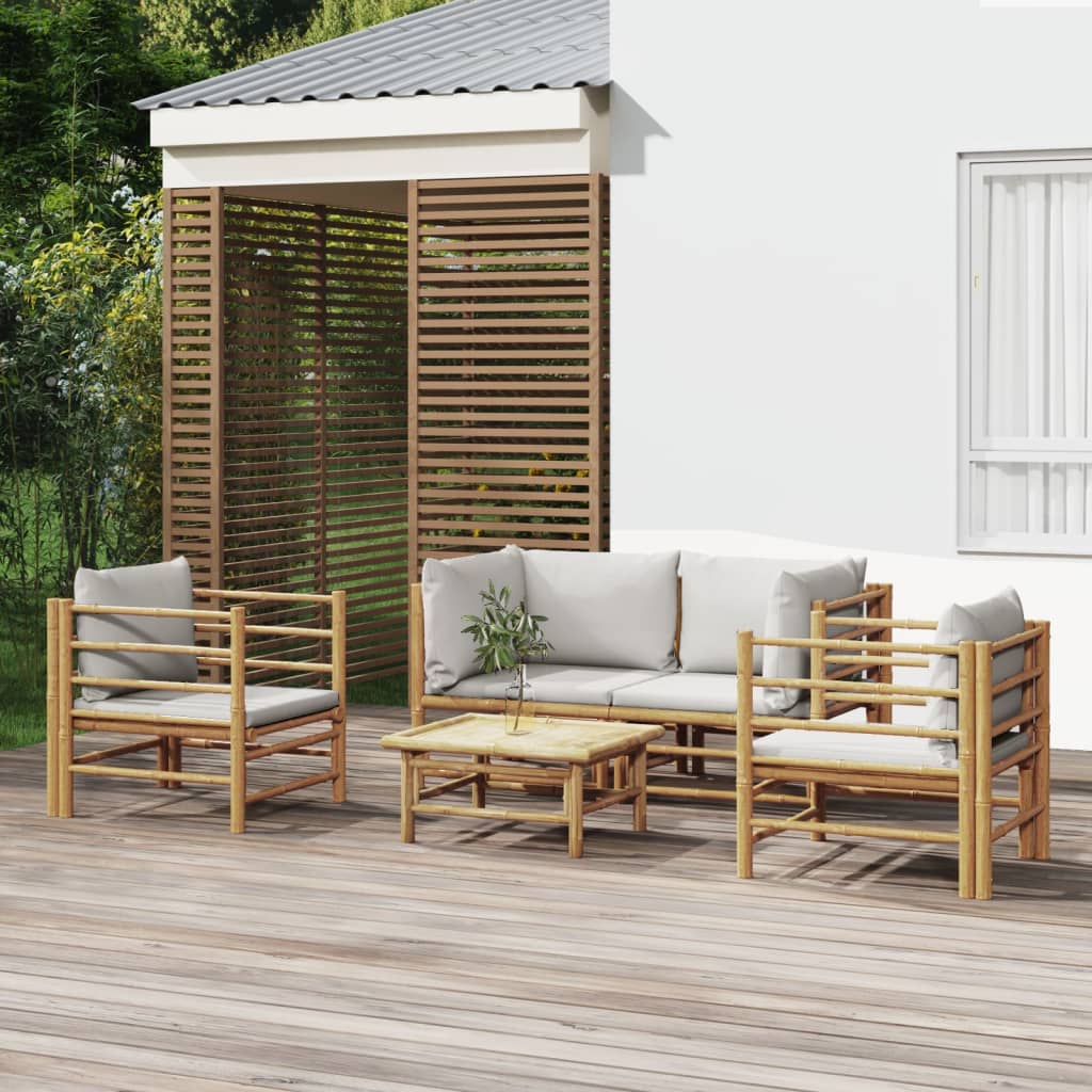 vida XL 5-tlg. Garten-Lounge-Set mit Hellgrauen Kissen Bambus