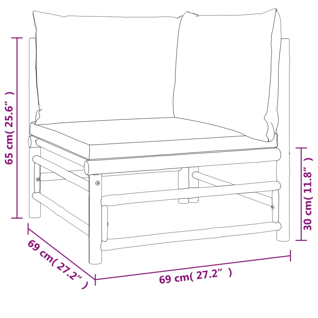 Set mobilier de grădină cu perne gri deschis, 6 piese, bambus