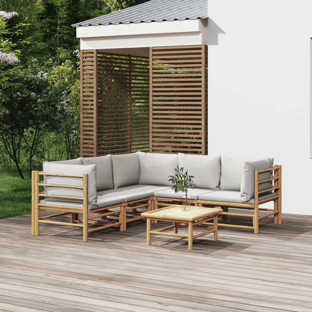 vidaXL 6-tlg. Garten-Lounge-Set mit Kissen Hellgrau Bambus