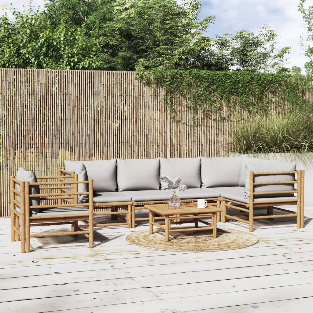 vida XL 7-tlg. Garten-Lounge-Set mit Hellgrauen Kissen Bambus