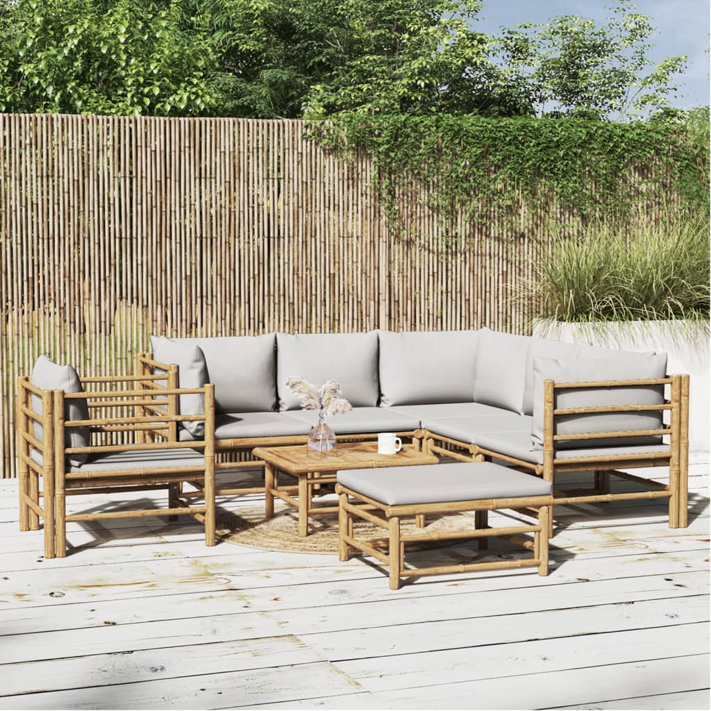 vidaXL 8-tlg. Garten-Lounge-Set mit Kissen Hellgrau Bambus