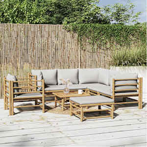 Vrtna sedežna garnitura 8-delna svetlo sive blazine bambus