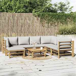 Vrtna sedežna garnitura 8-delna svetlo sive blazine bambus