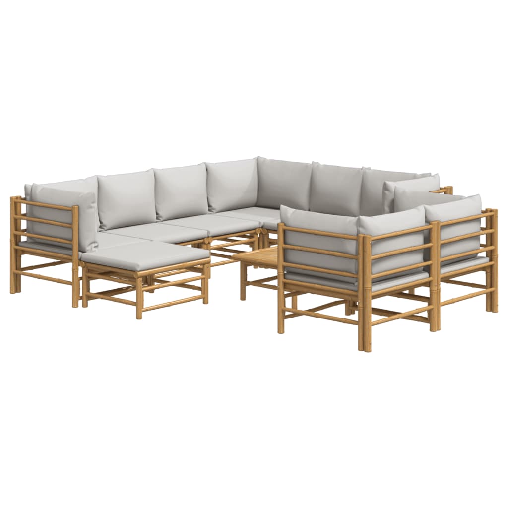 vidaXL 10-delige Loungeset met lichtgrijze kussens bamboe afbeelding