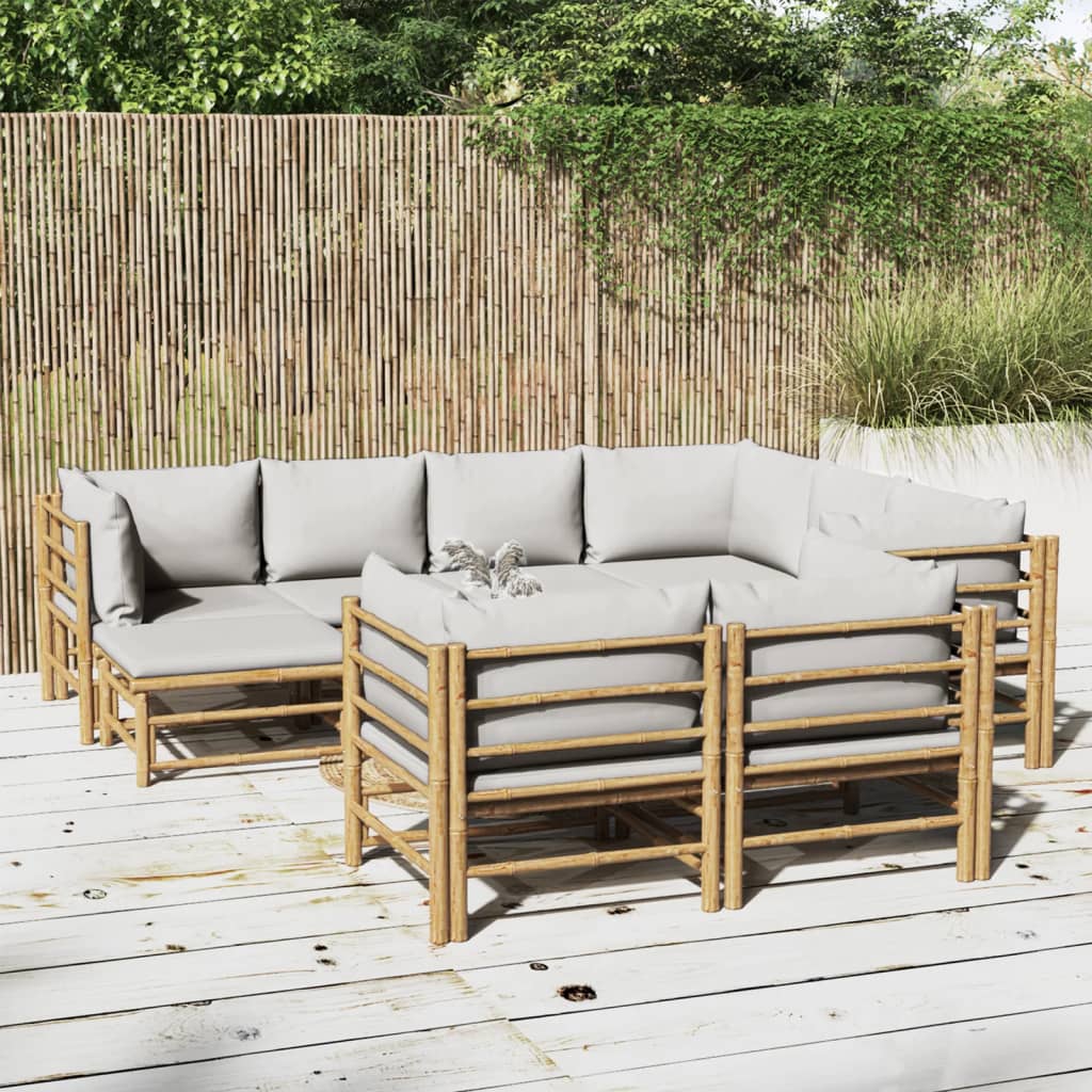 vidaXL 10-tlg. Garten-Lounge-Set mit Hellgrauen Kissen Bambus