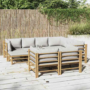 Vrtna sedežna garnitura 10-delna svetlo sive blazine bambus