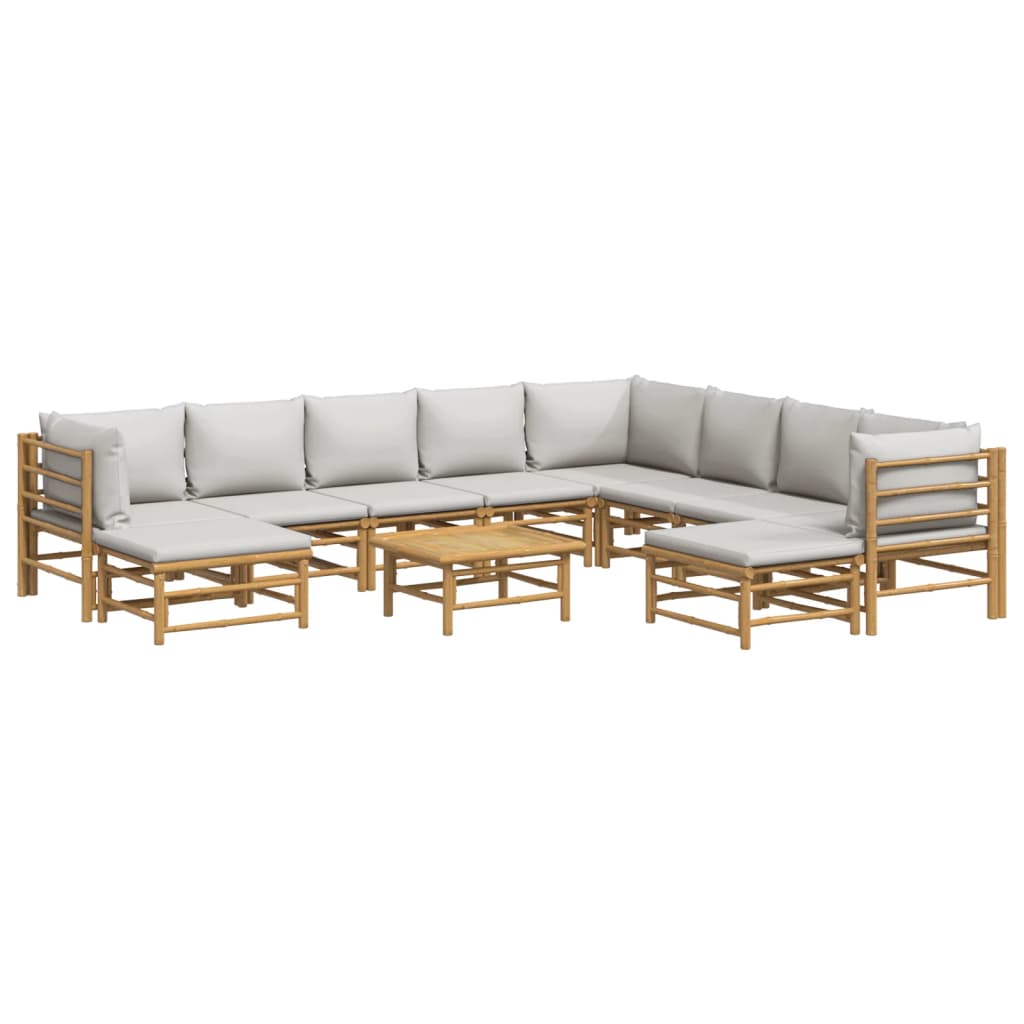 vidaXL 11-delige Loungeset met kussens bamboe lichtgrijs afbeelding