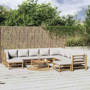 Vrtna sedežna garnitura 11-delna svetlo sive blazine bambus