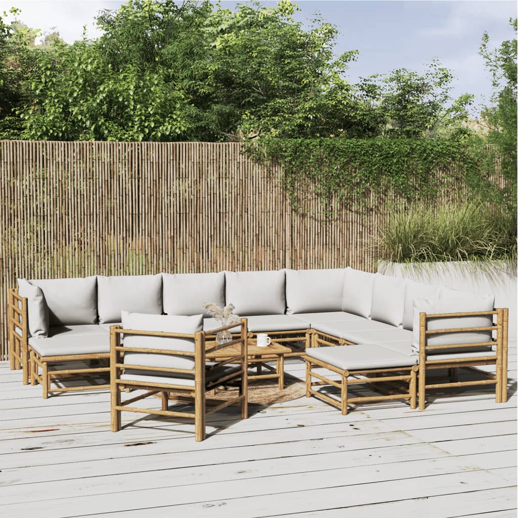 Salon de jardin 12 pcs avec coussins gris clair bambou