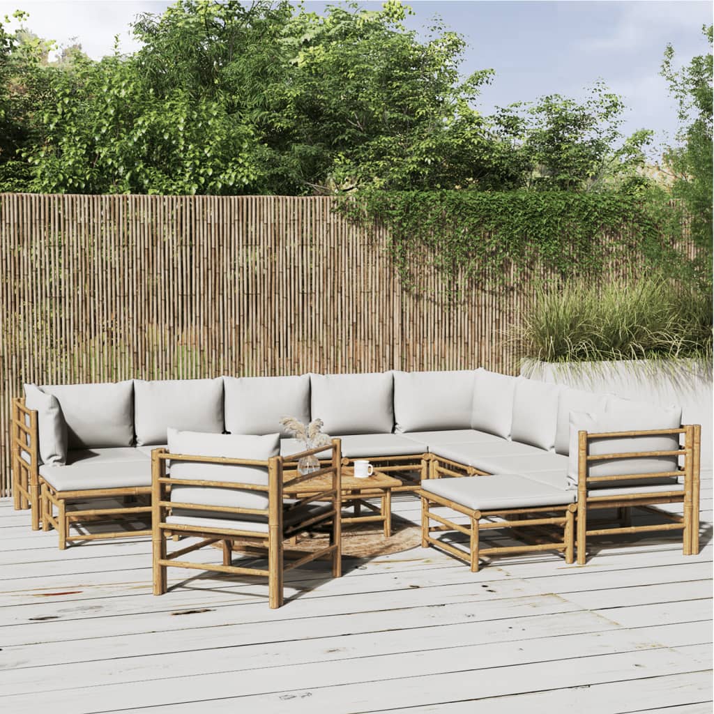 Vidaxl Set Mobilier De Gradina Cu Perne Gri Deschis, 12 Piese, Bambus