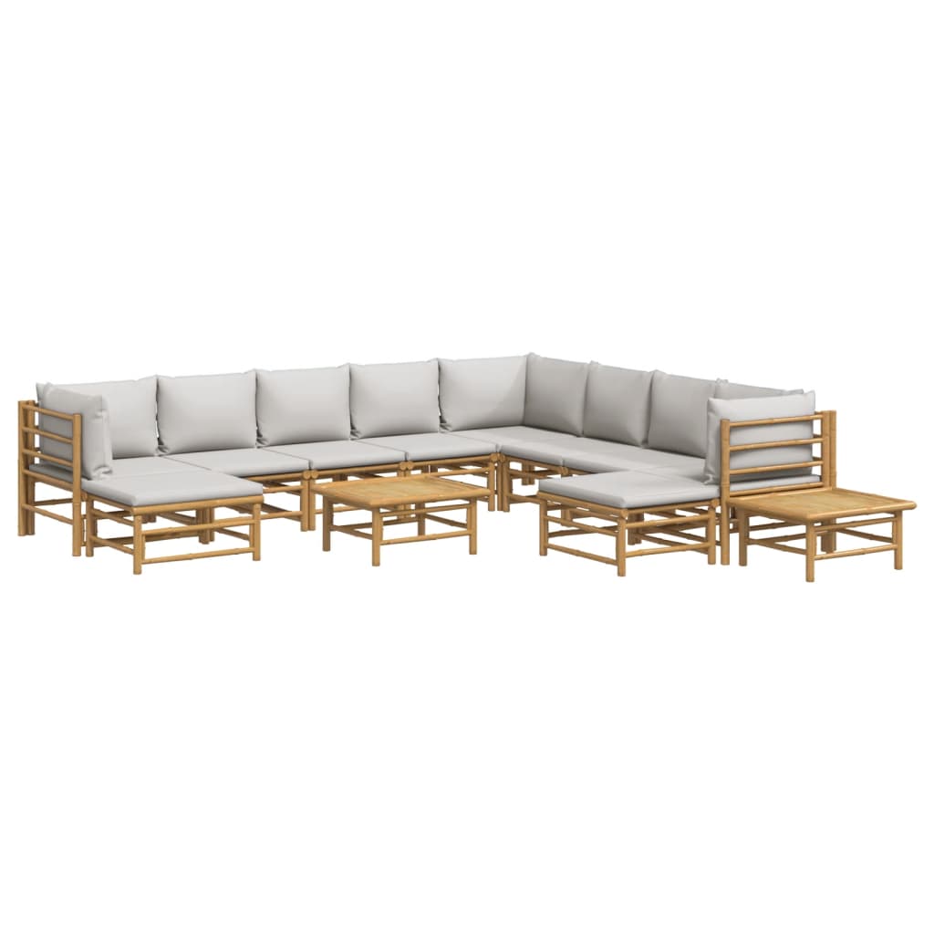 Thumbnail - vidaXL 12-tlg. Garten-Lounge-Set mit Hellgrauen Kissen Bambus