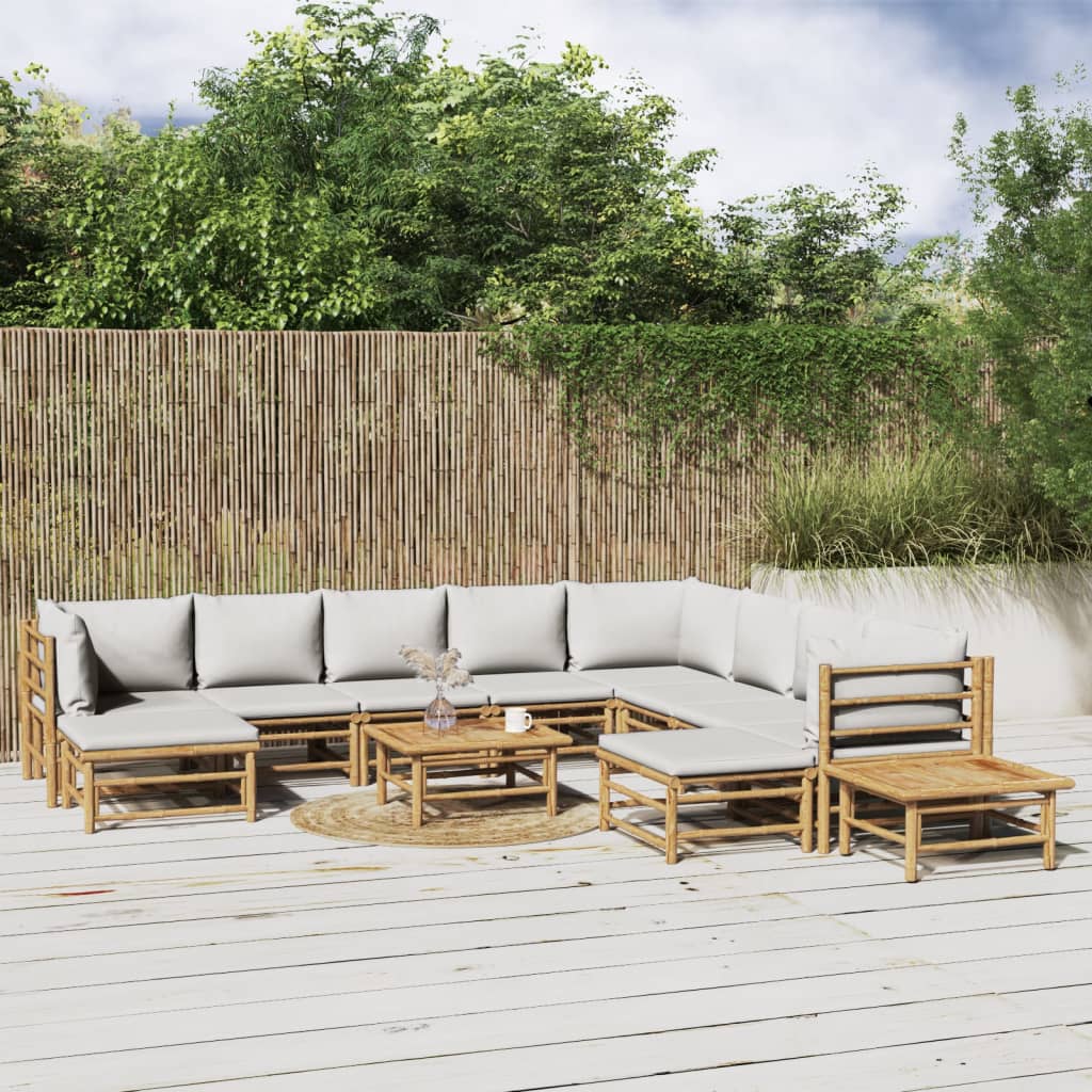 vidaXL loungesæt til haven 12 dele med lysegrå hynder bambus