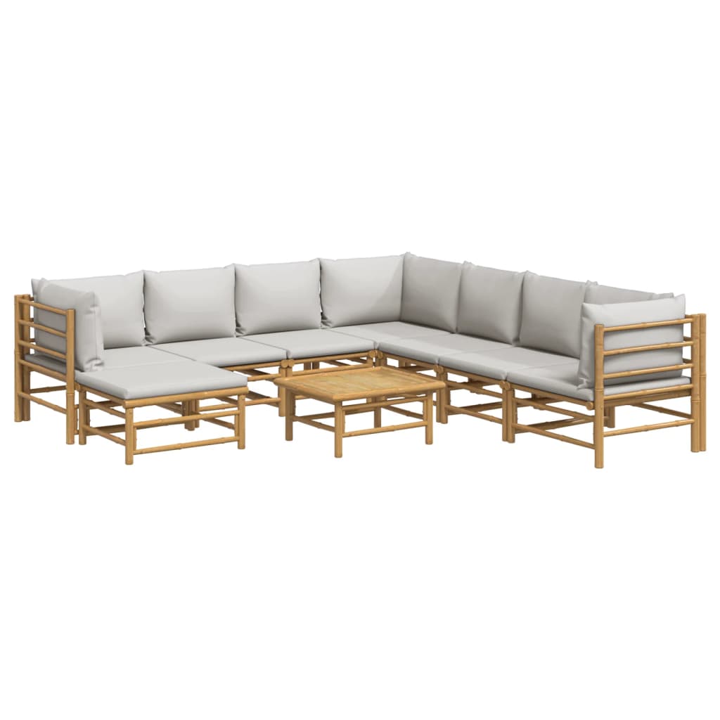 vidaXL 9-delige Loungeset met kussens bamboe lichtgrijs afbeelding
