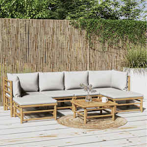 Vrtna sedežna garnitura 7-delna svetlo sive blazine bambus