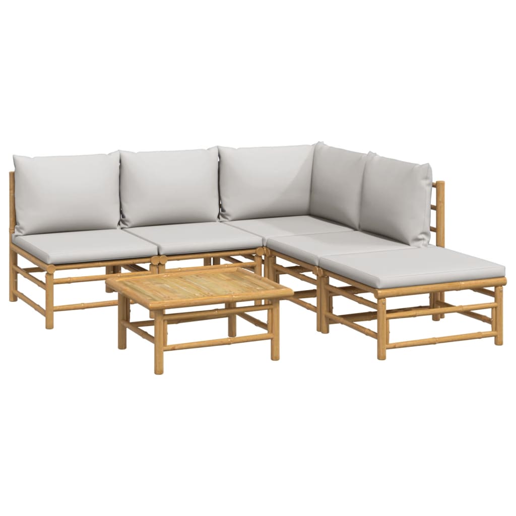 vidaXL 6-delige Loungeset met kussens bamboe lichtgrijs afbeelding