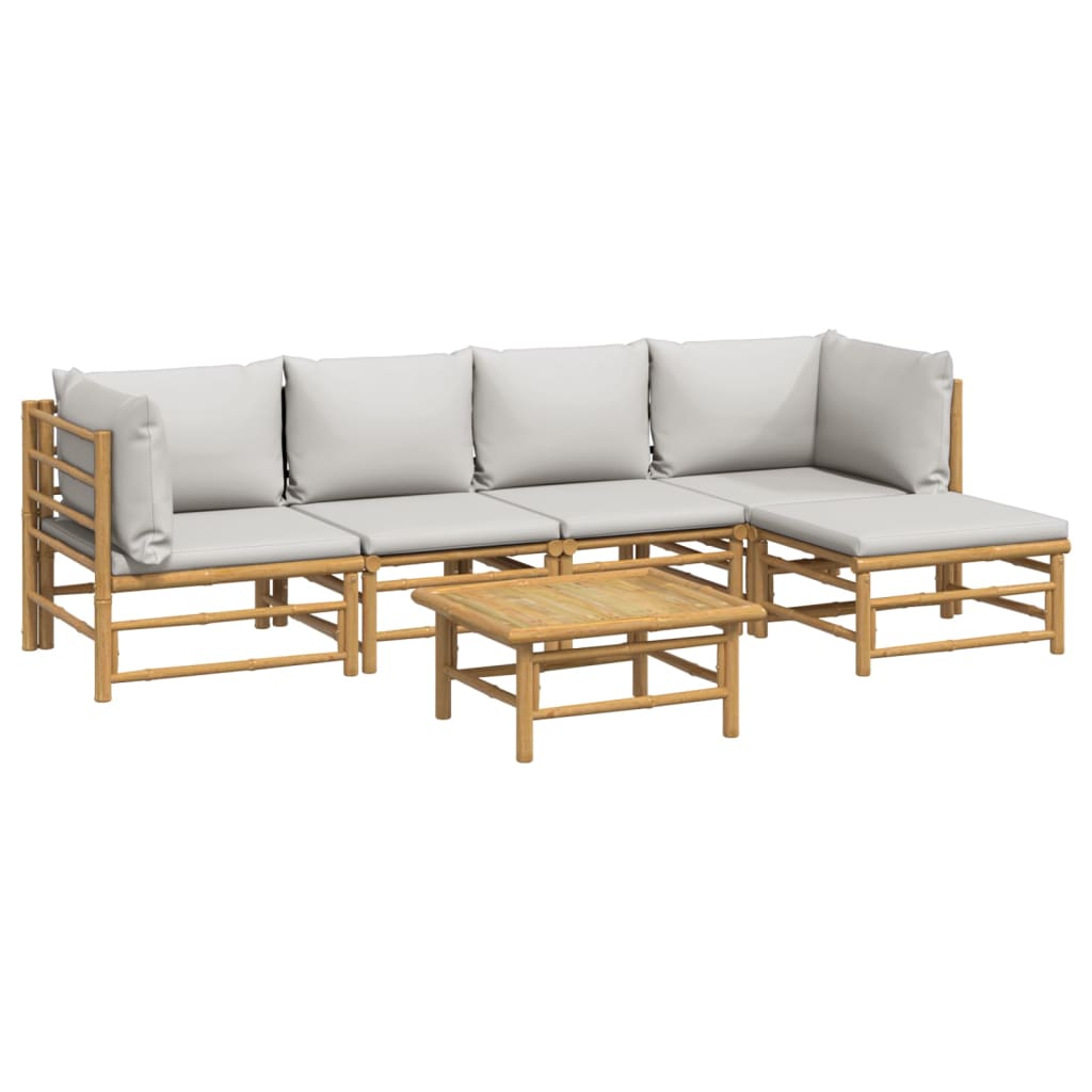 vidaXL 6-delige Loungeset met kussens bamboe lichtgrijs afbeelding