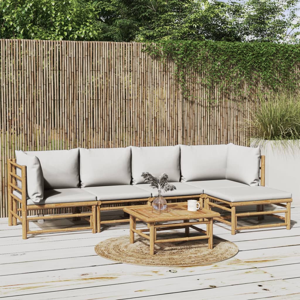 vidaXL 6-tlg. Garten-Lounge-Set mit Hellgrauen Kissen Bambus