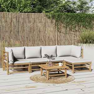 Vrtna sedežna garnitura 6-delna svetlo sive blazine bambus