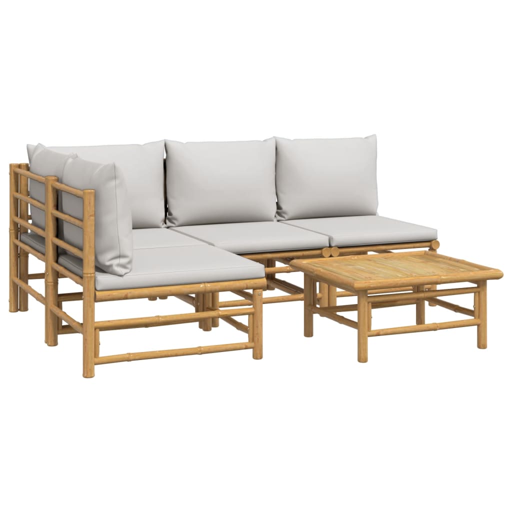 vidaXL 5-delige Loungeset met kussens bamboe lichtgrijs afbeelding