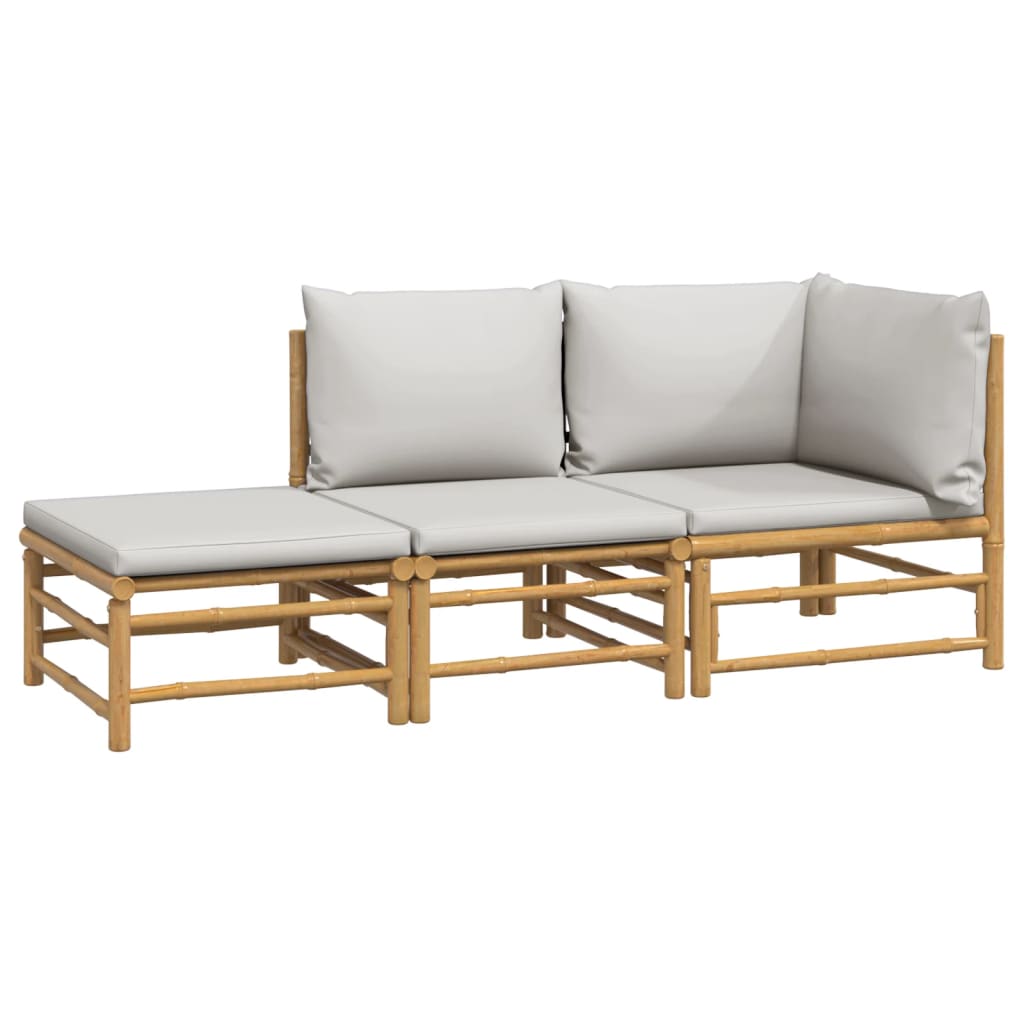 vidaXL 3-delige Loungeset met kussens bamboe lichtgrijs afbeelding