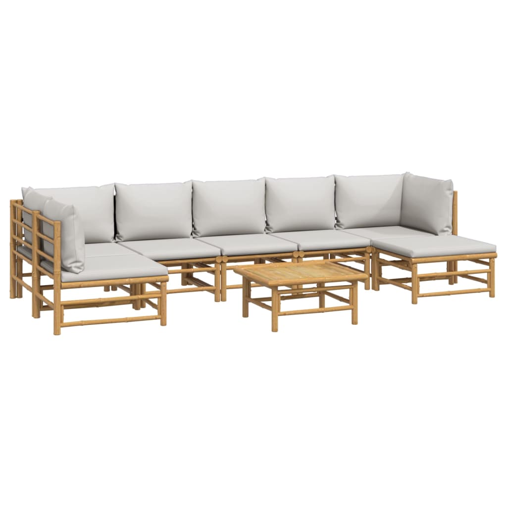 vidaXL 8-delige Loungeset met kussens bamboe lichtgrijs afbeelding