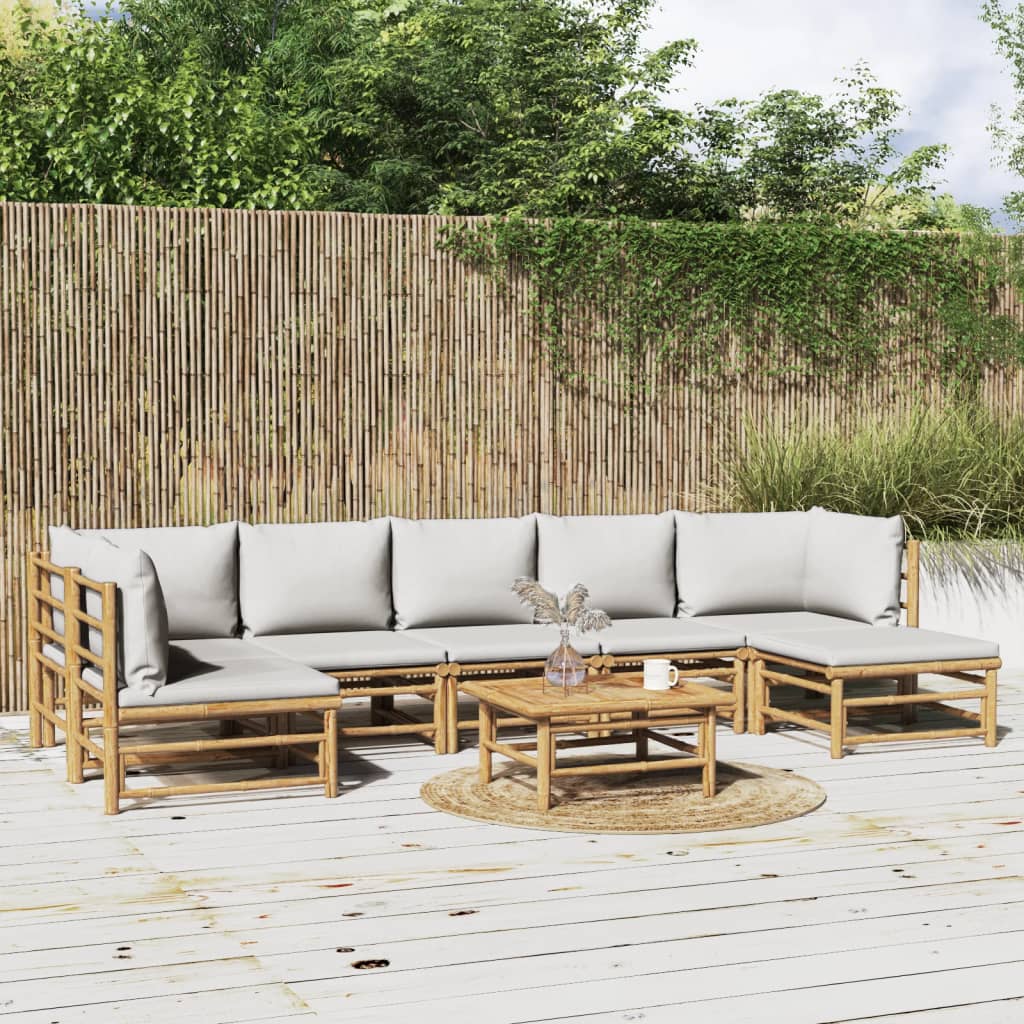 Salon de jardin 8 pcs avec coussins gris clair bambou