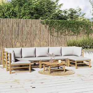 Vrtna sedežna garnitura 8-delna svetlo sive blazine bambus