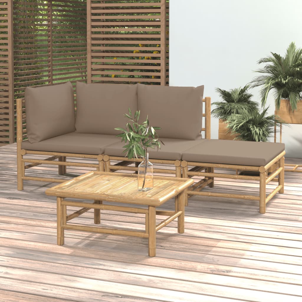 vidaXL Set mobilier de grădină cu perne gri taupe, 4 piese, bambus