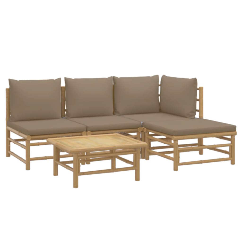 vidaXL 5-delige Loungeset met kussens bamboe taupe afbeelding