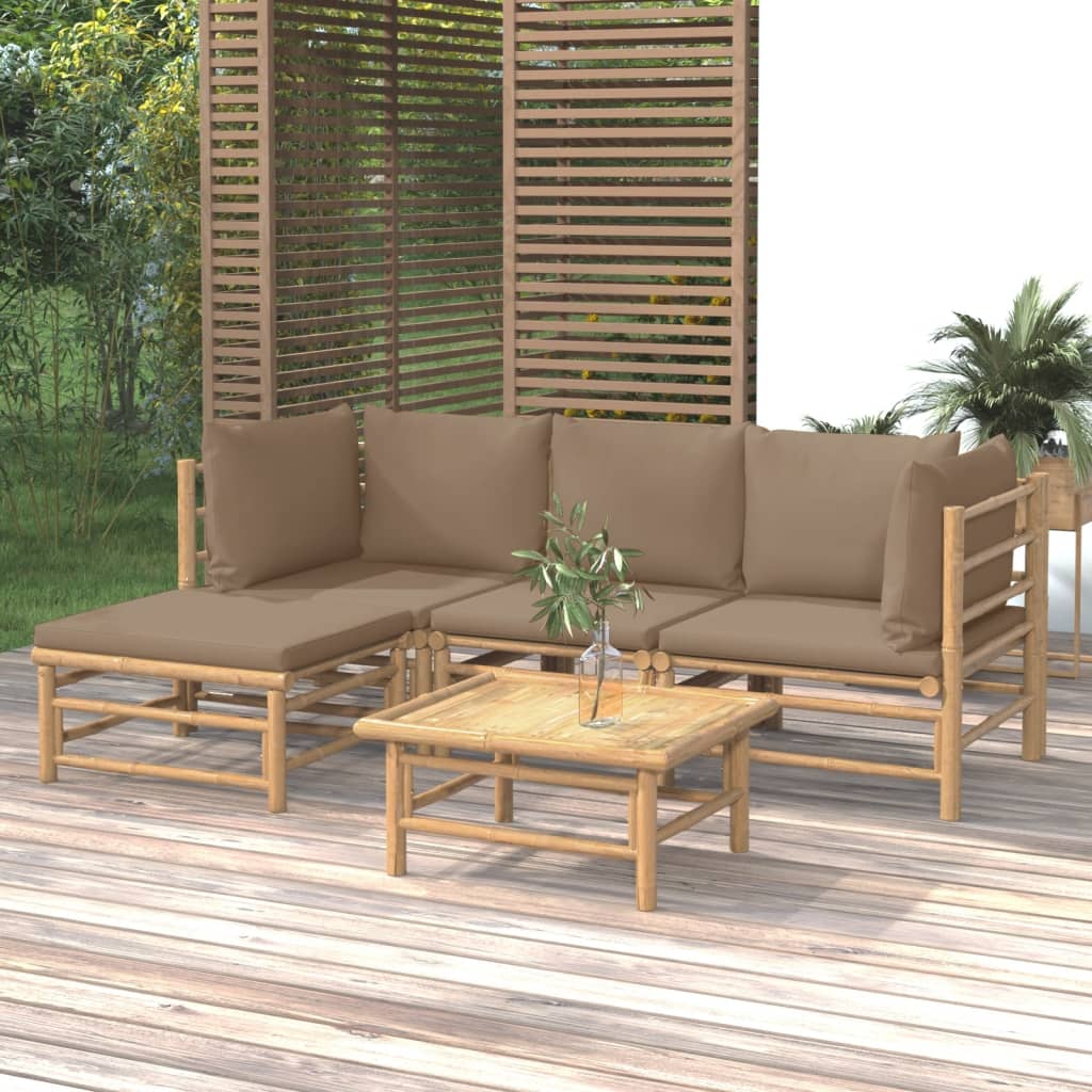 vidaXL 5-tlg. Garten-Lounge-Set mit Kissen Taupe Bambus