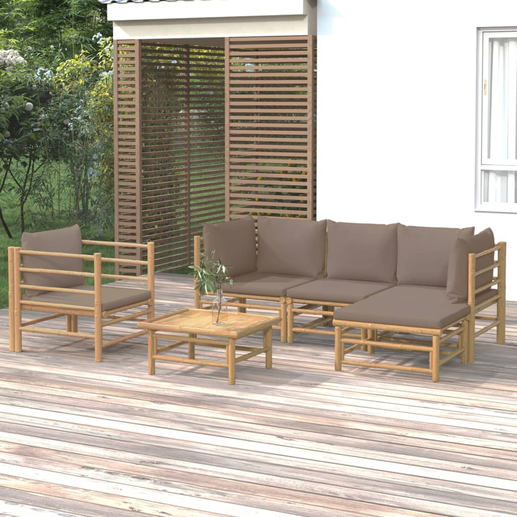 6dílná zahradní sedací souprava s taupe poduškami bambus