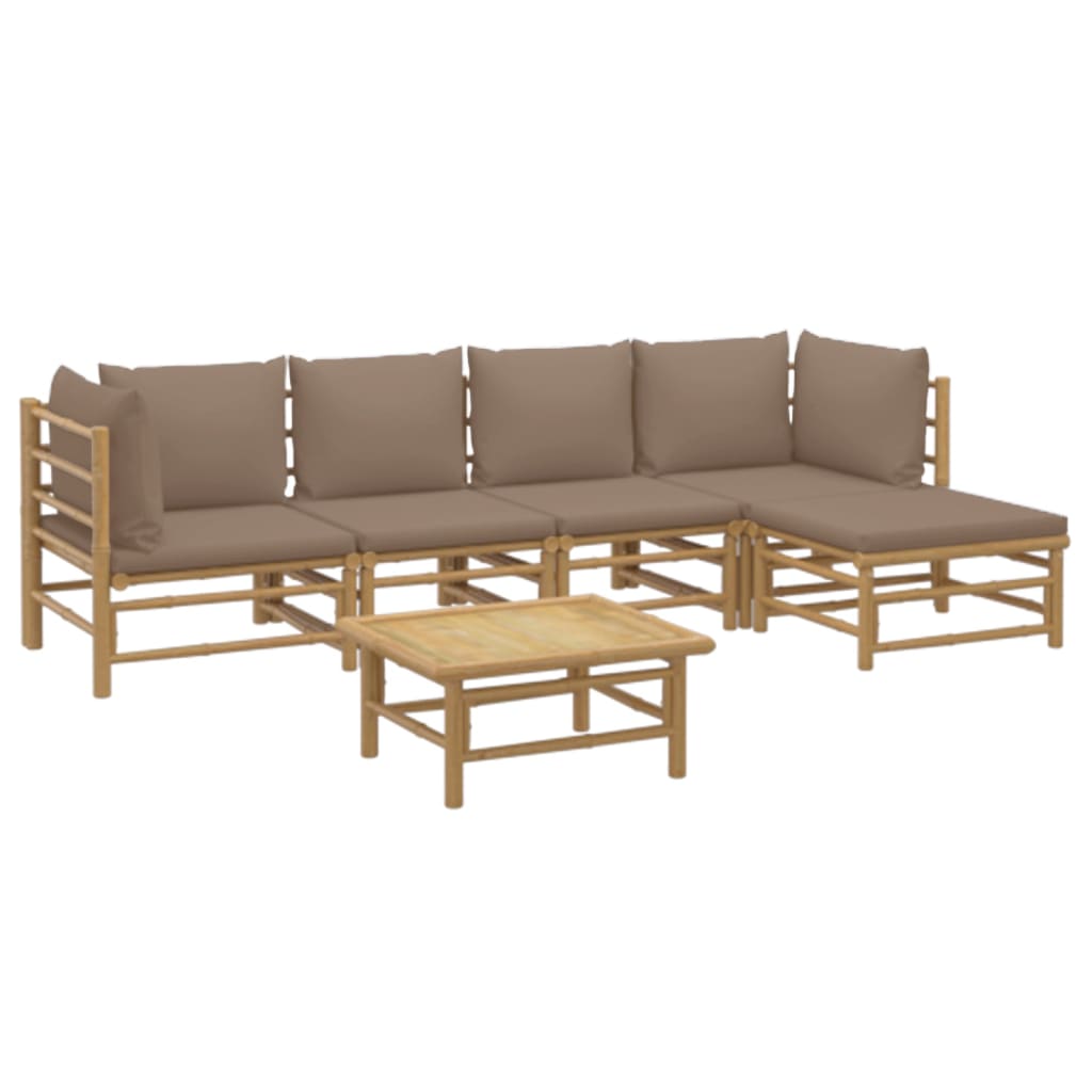 vidaXL 6-delige Loungeset met kussens bamboe taupe afbeelding