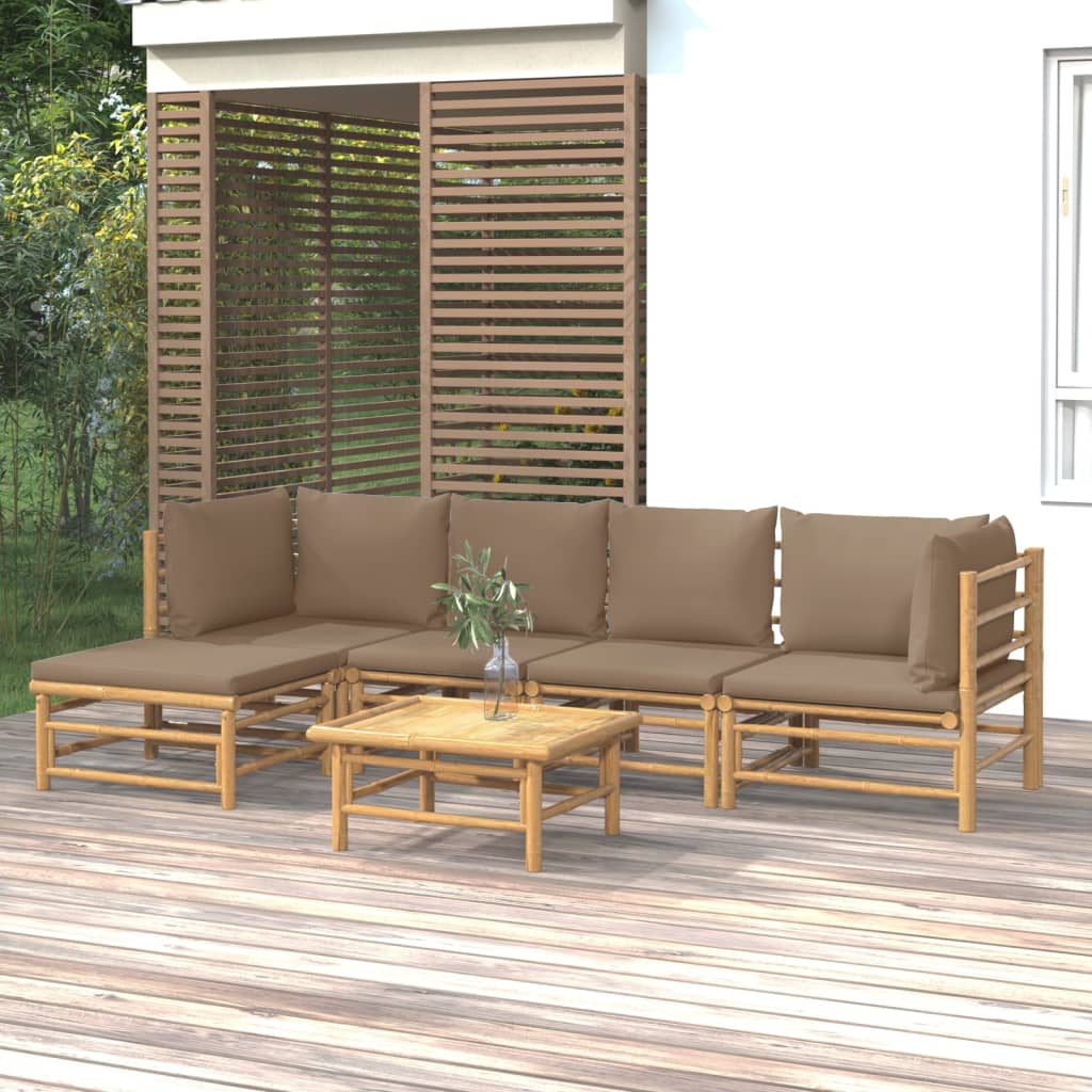 vidaXL Salon de jardin 6 pcs avec coussins taupe bambou