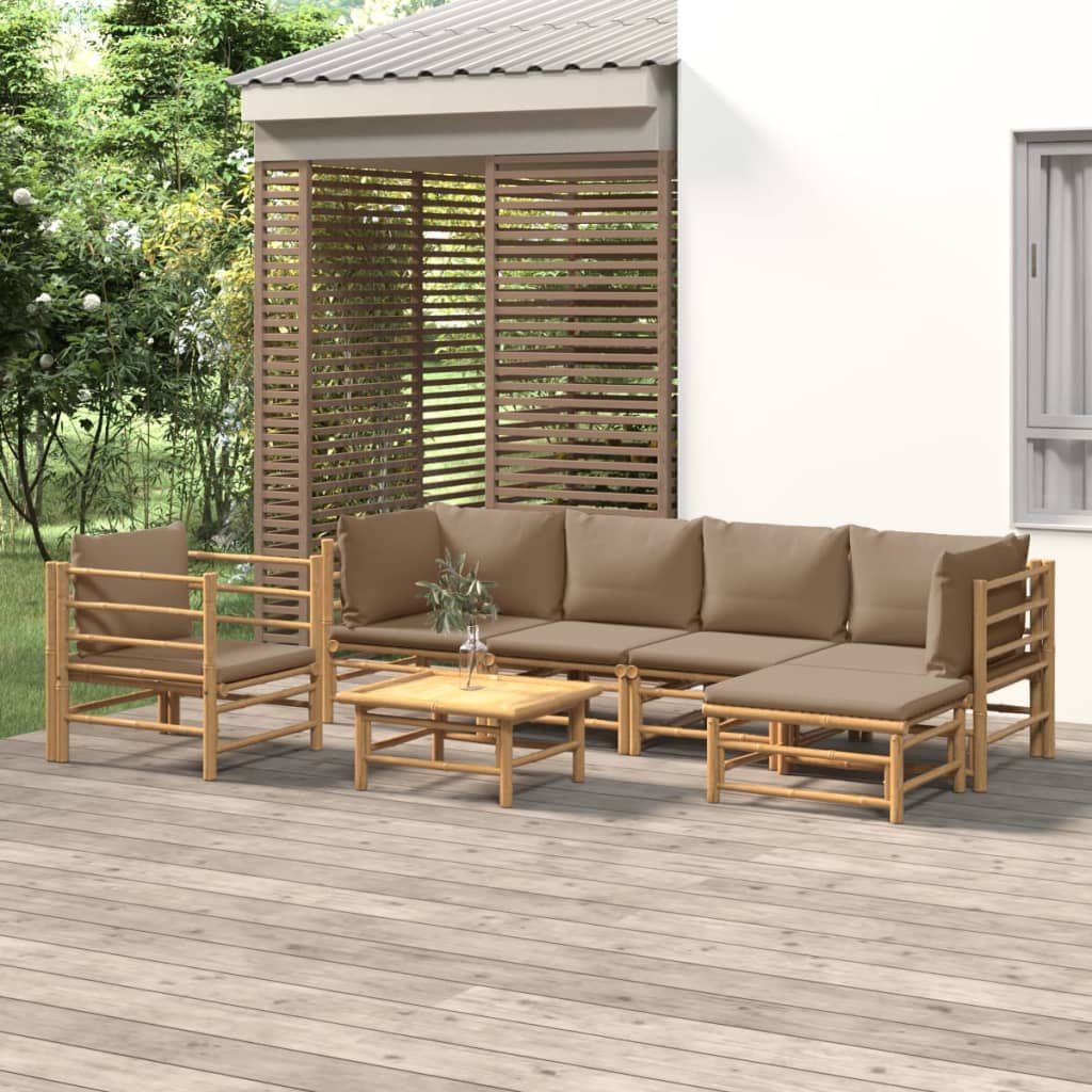 vidaXL Set mobilier de grădină cu perne gri taupe, 7 piese, bambus