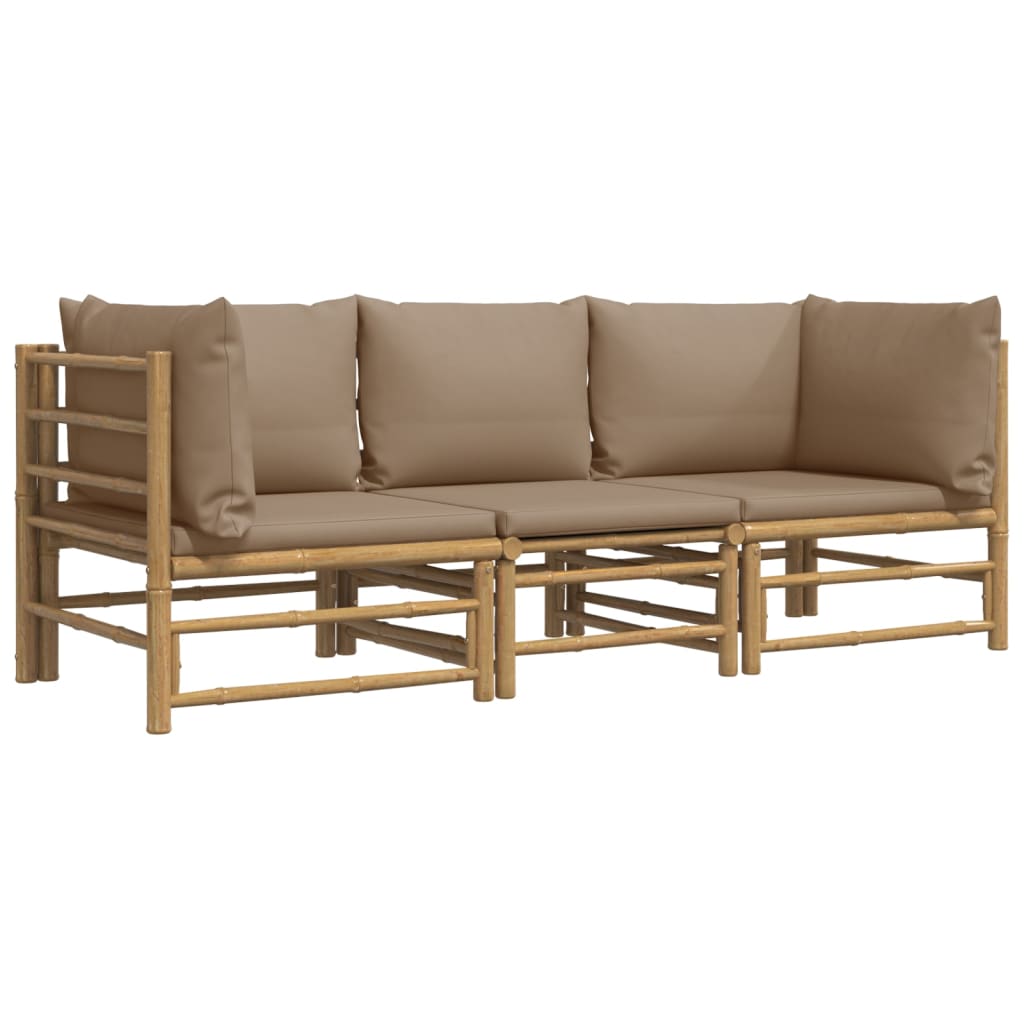 vidaXL 3-delige Loungeset met kussens bamboe taupe afbeelding