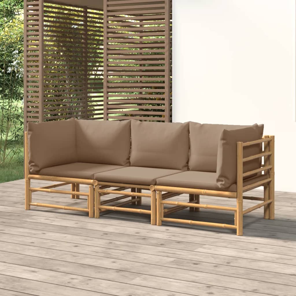 vidaXL loungesæt til haven 3 dele med gråbrune hynder bambus