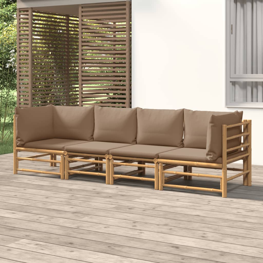 vidaXL 4-tlg. Garten-Lounge-Set mit Taupe Kissen Bambus