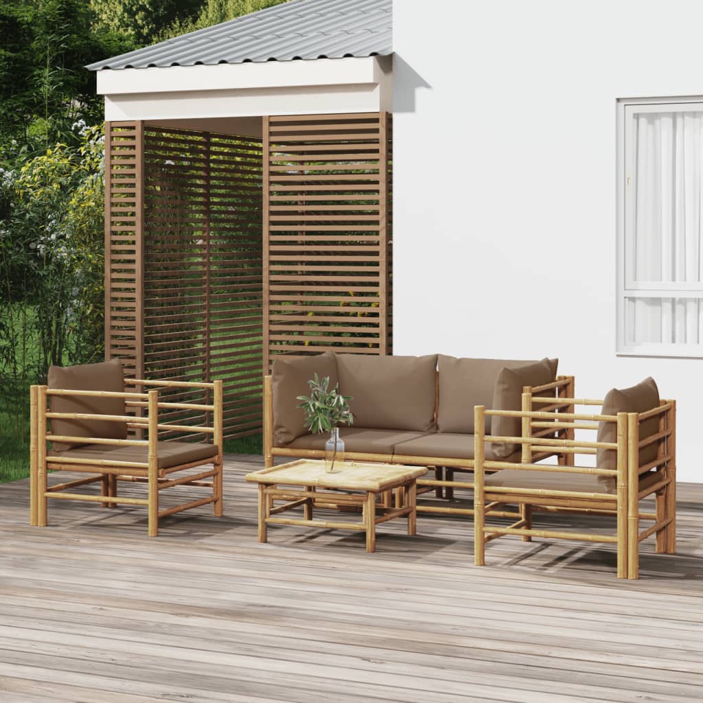 vidaXL loungesæt til haven 5 dele med gråbrune hynder bambus