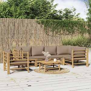 Vrtna sedežna garnitura 7-delna s taupe blazinami bambus