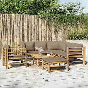 Vrtna sedežna garnitura 8-delna s taupe blazinami bambus