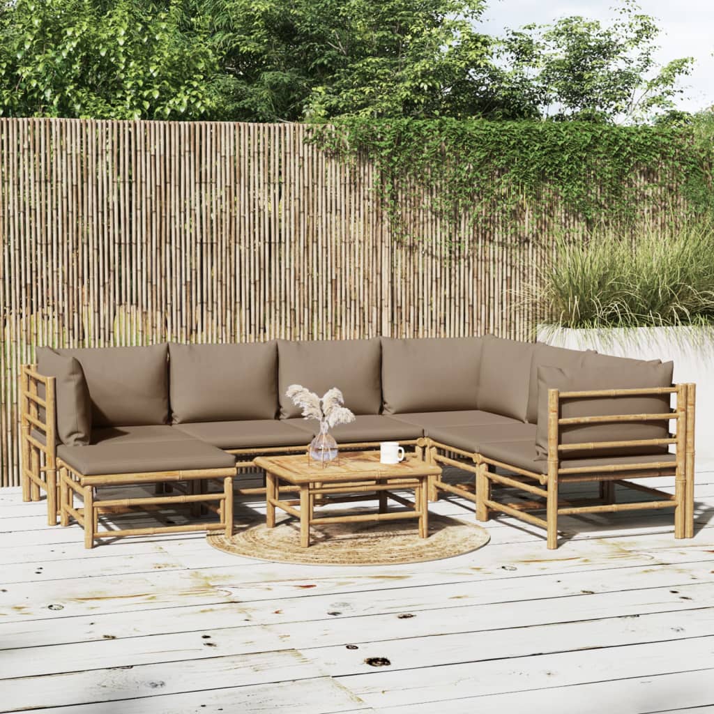 vidaXL loungesæt til haven 8 dele med gråbrune hynder bambus